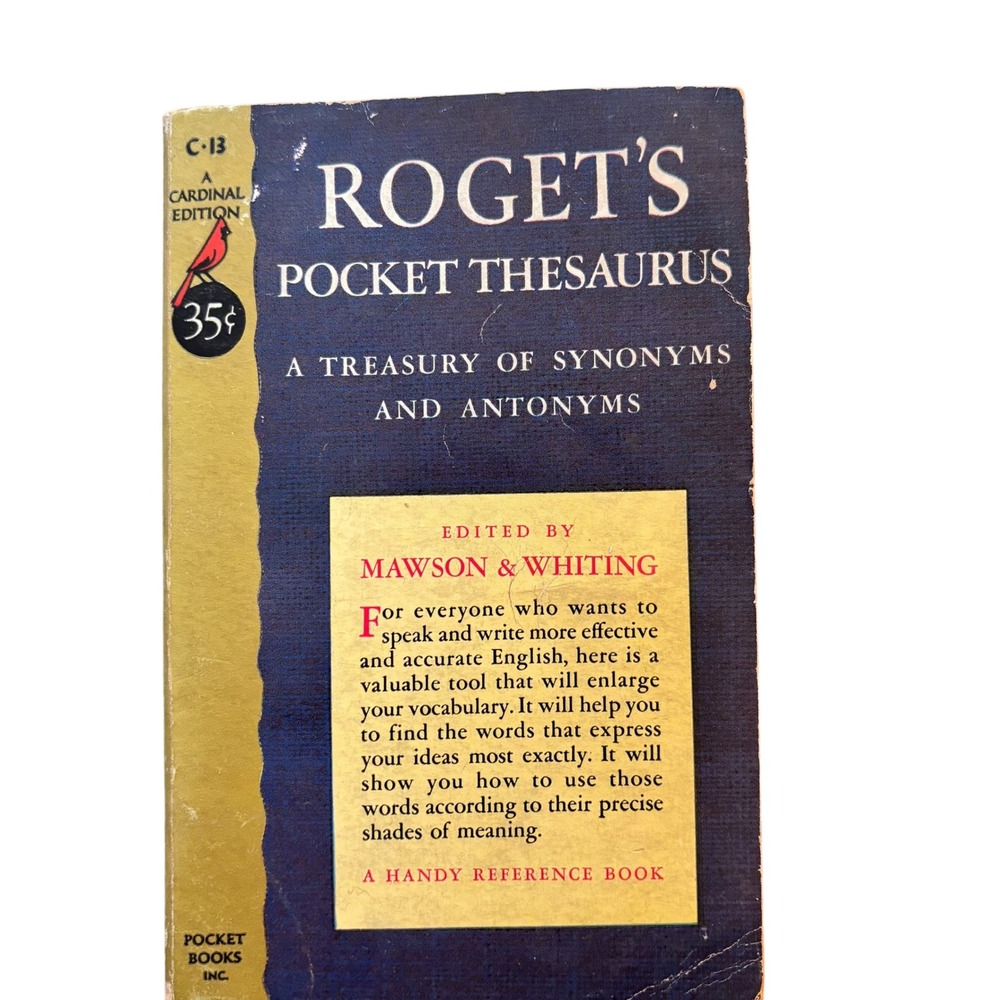Roget's Pocket Thesaurus Cardinal Edition C-13 Vintage Paperback Pocket Books